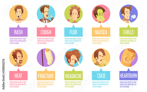 Cartoon Sickness Man Icon Set