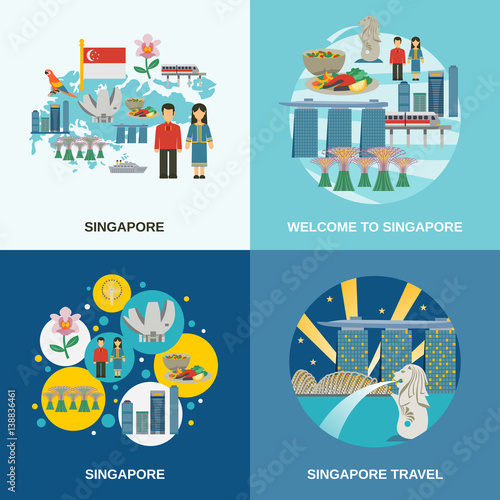  Singapore Culture 4 Flat Icons Composition