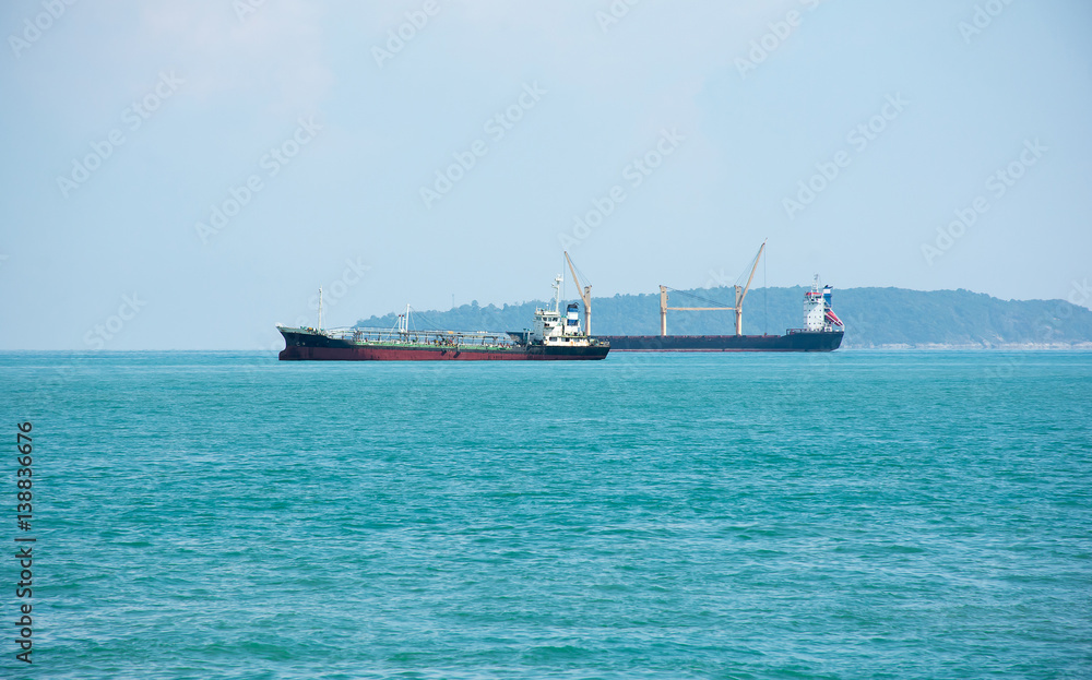 Soft focused picture of two merchant ships parking port in Phuket Thailand Soft focused picture of two merchant ships parking port in Phuket Thailand