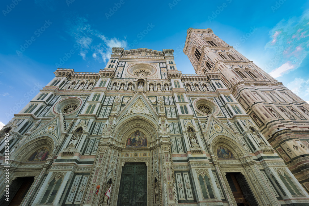 Florence Cathedral, Duomo Santa Maria del Fiore with Campanile bell tower_ Florence, Tuscany, Italy