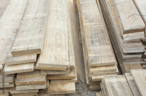 Soft focused picture of Stack wood for flooring