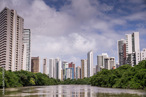 The skyline of Recife in Pernambuco, Brazil seen from river