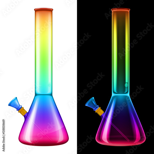 Glass bong in magical rainbow colors. Vector illustration with smart transparencies - will work against any background!