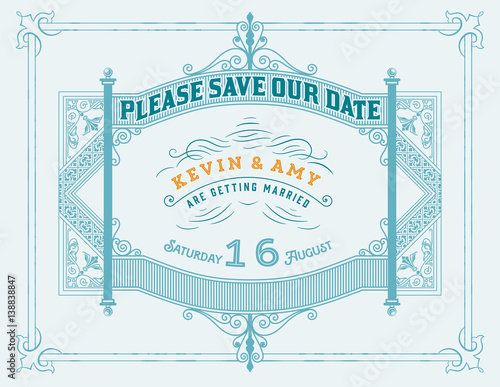 Wedding invitation vintage card with forged metal elements