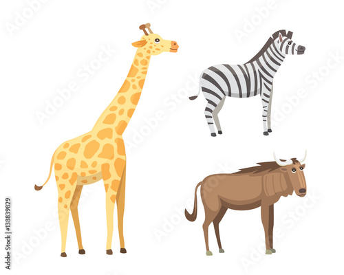 African animals cartoon vector set. elephant  rhino  giraffe  cheetah  zebra  hyena  lion  hippo  crocodile  gorila and outhers. safari isolated illustration