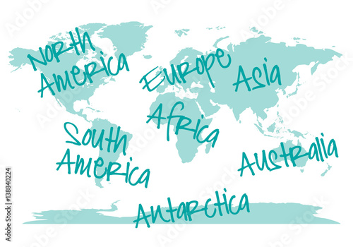 World map with continents, vector