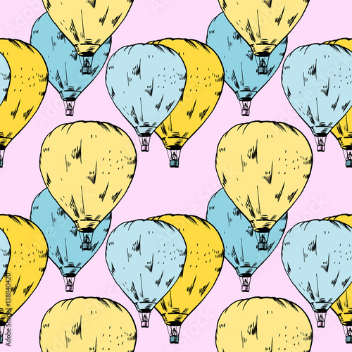 vector seamless pattern of hot air baloon