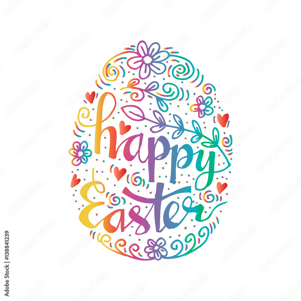  Happy Easter greeting Card, hand-drawing Lettering