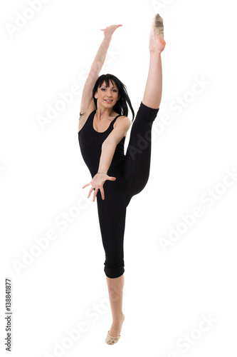 portrait of woman gymnast, isolated on white