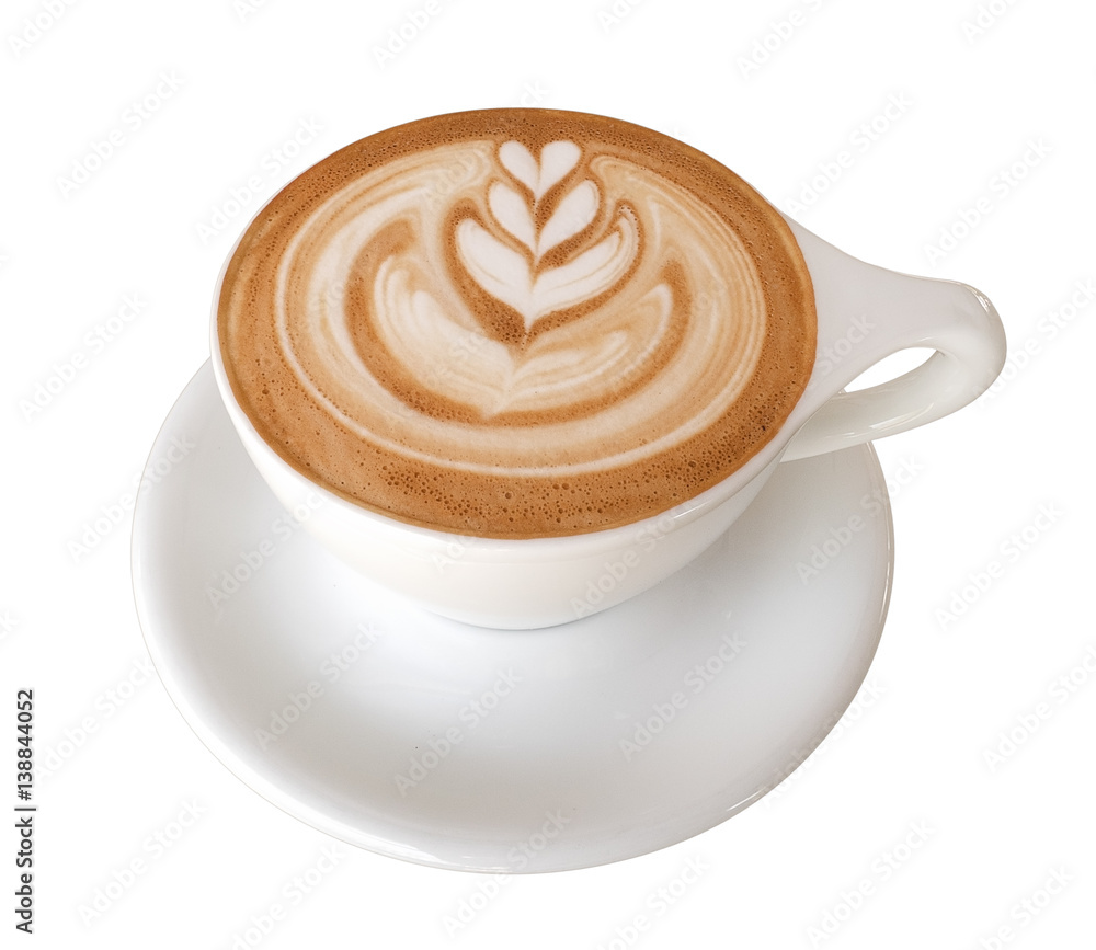 Hot coffee latte art isolated on white background, clipping path included Hot coffee latte art isolated on white background, clipping path included
