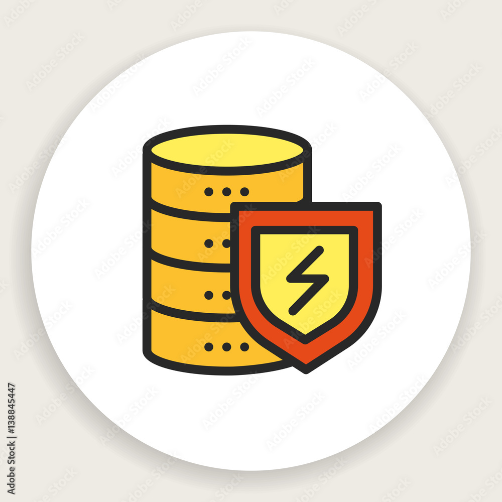 Vector round icon of linear flat server protection Vector round icon of linear flat server protection
