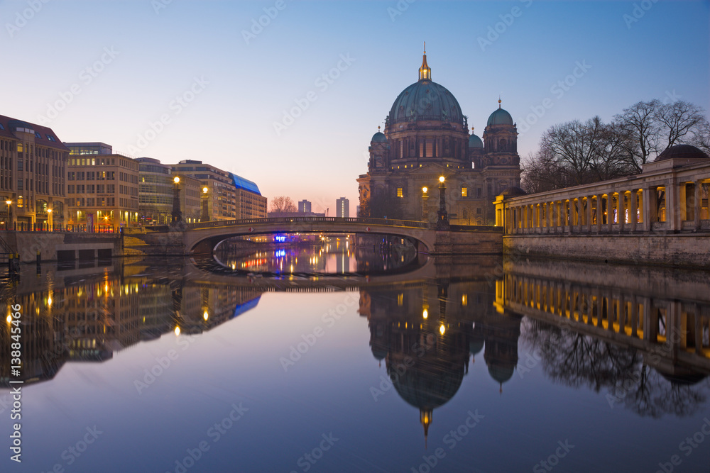 BERLIN, GERMANY, FEBRUARY - 16, 2017: The Dom over the Spree river in morning dusk.