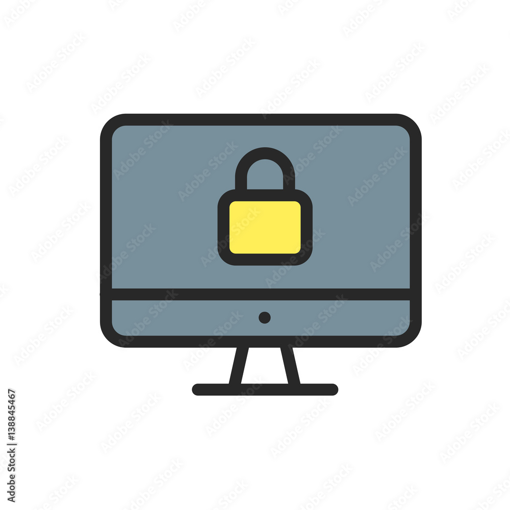Vector icon linear flat data protection computer Vector icon linear flat data protection computer