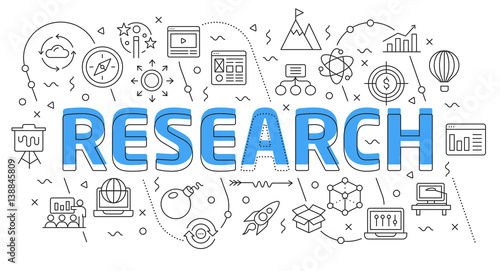 Linear flat illustration for presentations white background research