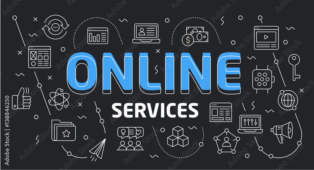 Linear flat illustration for presentations dark background online services Linear flat illustration for presentations dark background online services