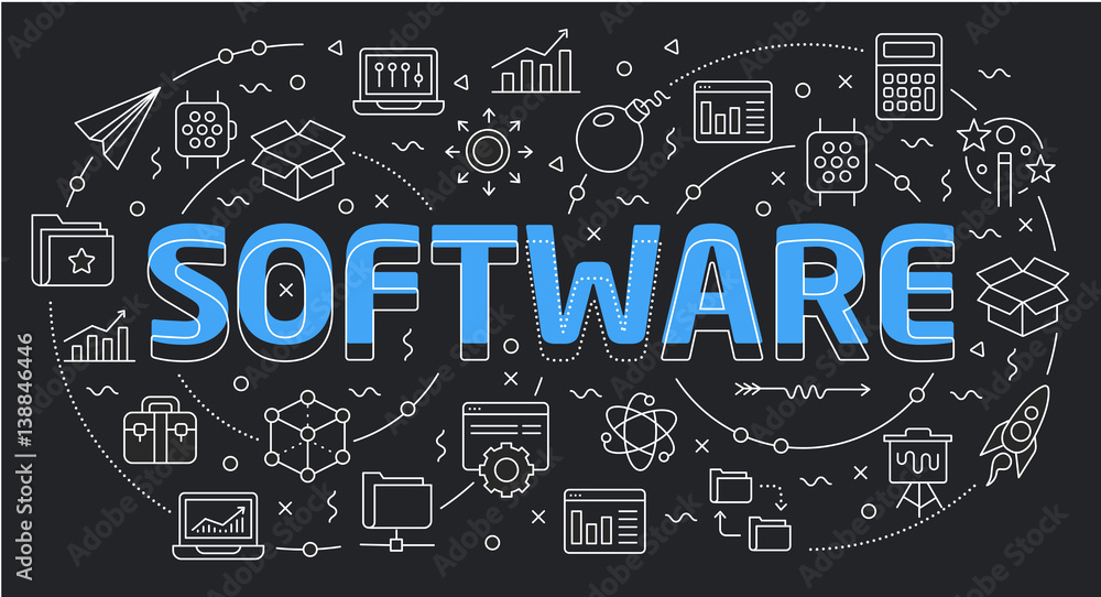 Linear flat illustration for presentations dark background software Linear flat illustration for presentations dark background software