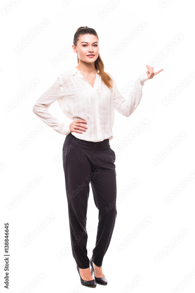 Business woman presenting a copyspace. Business woman presenting a copyspace.