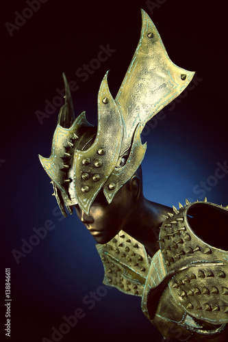 Mannequin in armour head wear with spikes