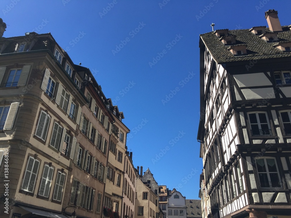 Strada con case a colombage, Strasburgo, Alsazia, Francia