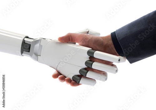 Human and Robot Handshake Artificial Intelligence Concept 3d Illustration