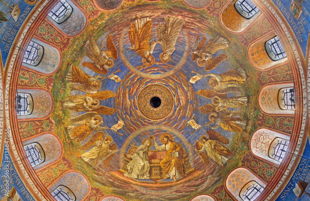 BERLIN, GERMANY, FEBRUARY - 15, 2017: The fresco in cupola of Rosenkranz Basilica by Friedrich Stummels, Karl Wenzel, and Theodor Nuttgens from begin of 20. cent..