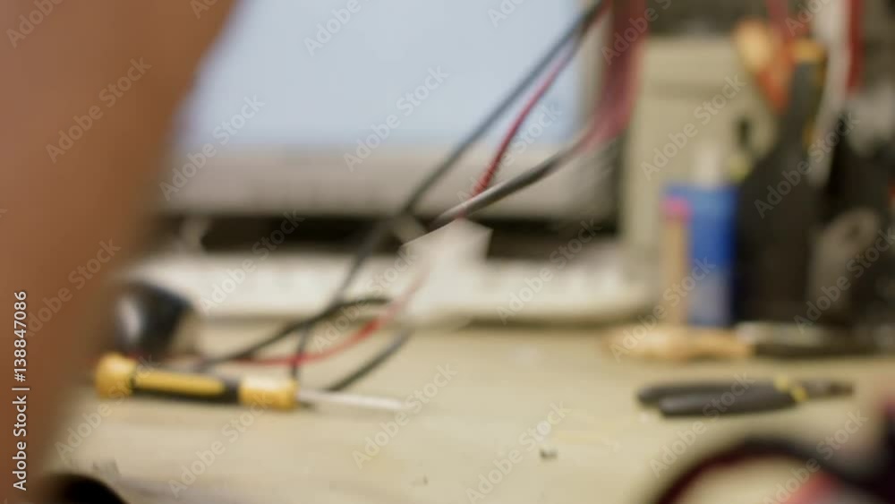 Computer chip. Man's hand solder chip computer Computer chip. Man's hand solder chip computer