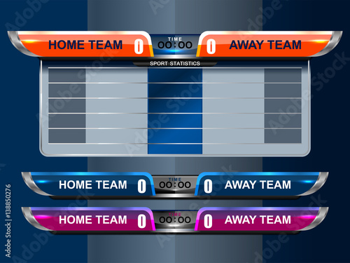 Scoreboard Broadcast Graphic Template for soccer and football, vector illustration