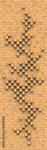 Decorative panels on the wall of the square wooden bars. Checkerboard pattern. Abstract 3D texture or background. 