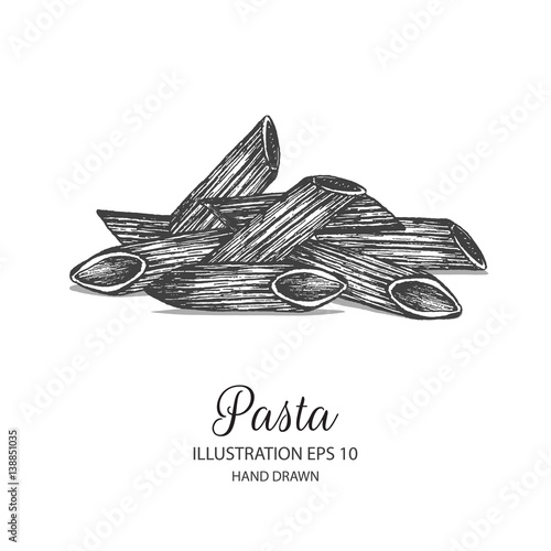 Pasta hand drawn illustration by ink and pen sketch. Isolated vector design for food products and pasta packaging.