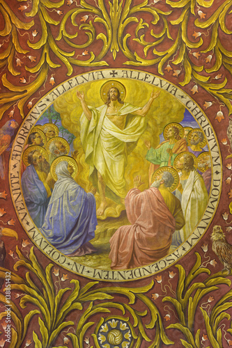 BERLIN, GERMANY, FEBRUARY - 14, 2017: The fresco of Ascension of Jesus in church Rosenkranz Basilica by Friedrich Stummels, Karl Wenzel, and Theodor Nuttgens from begin of 20. cent..