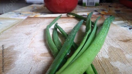 Green onion on the cutting board