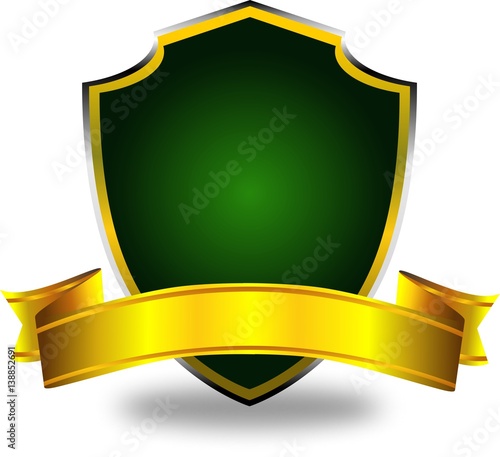 Illustrazione Stock Escudo verde dourado com faixa