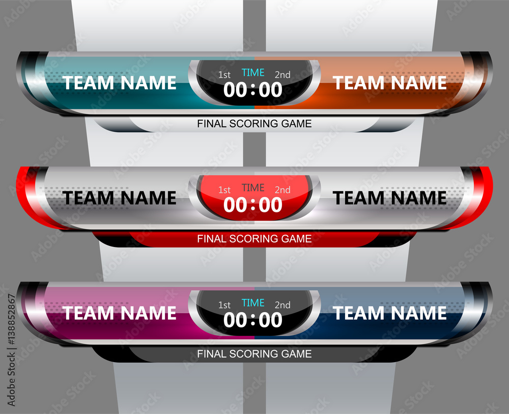 Scoreboard Broadcast Graphic Template for soccer and football, vector