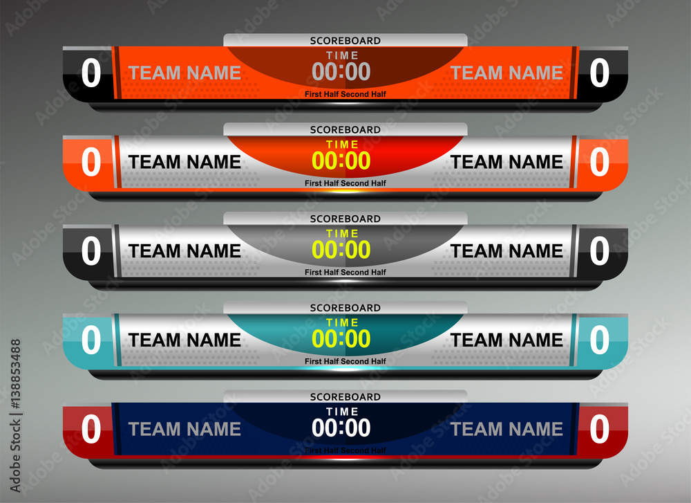 Scoreboard Broadcast Graphic Template for soccer and football, vector illustration Scoreboard Broadcast Graphic Template for soccer and football, vector illustration