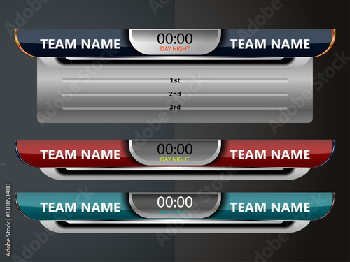 Scoreboard Broadcast Graphic Template for soccer and football, vector illustration