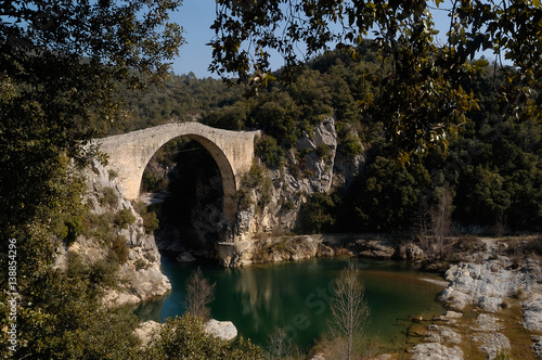 Romanesque bridge of Llierca river, Sales de Llierca, Girona province, Catalonia, Spain