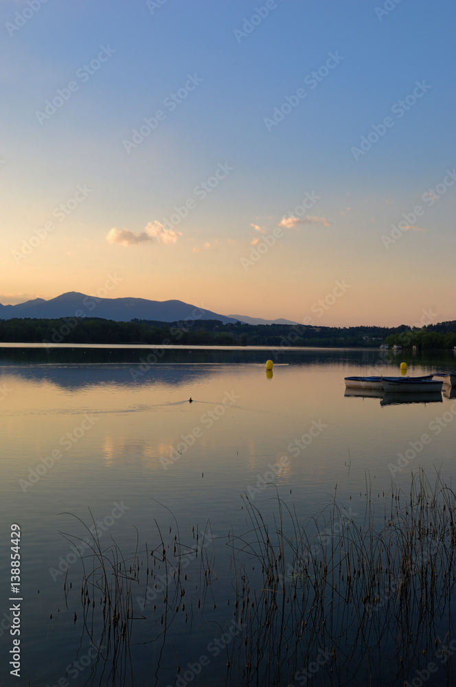 sunset at Banyoles lake,