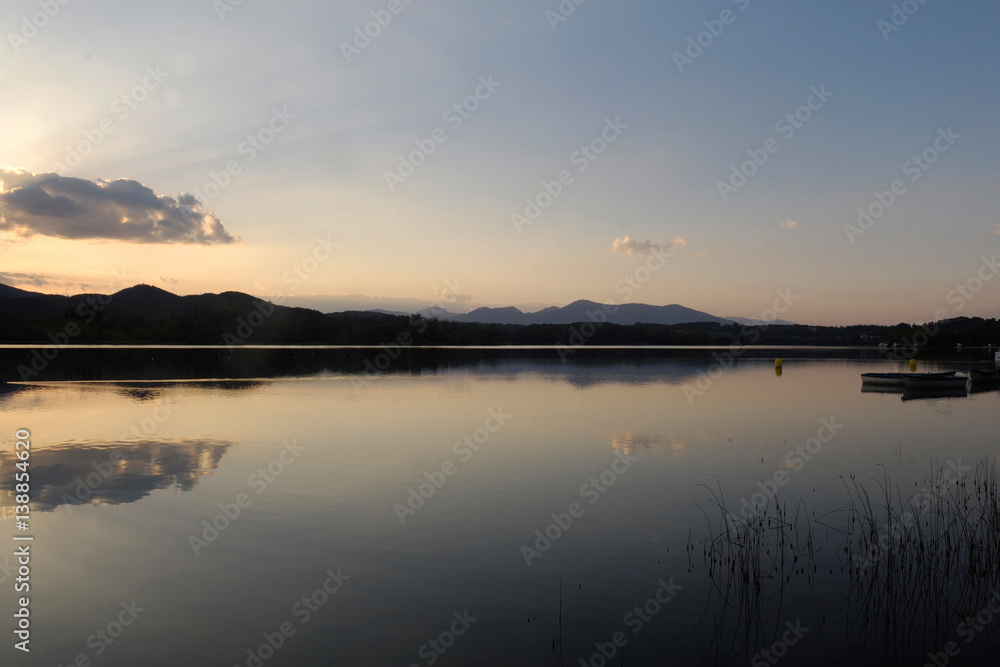 sunset at Banyoles lake,