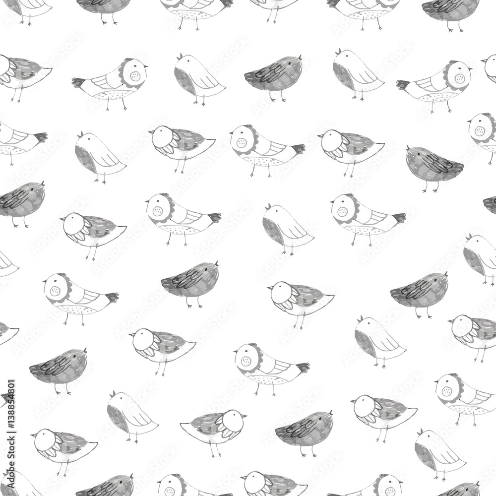 Spring birds hand drawn seamless vector pattern. Pencil drawn texture Spring birds hand drawn seamless vector pattern. Pencil drawn texture