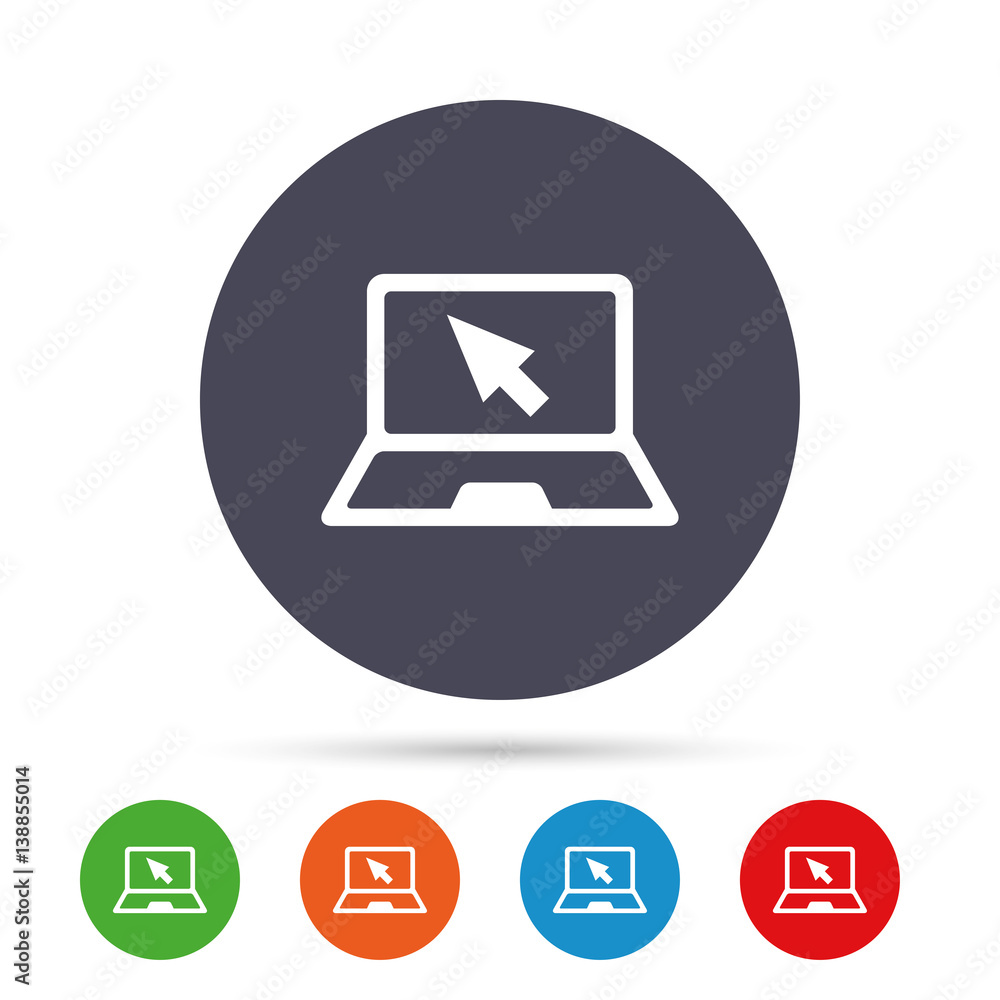 Laptop sign icon. Notebook pc with cursor symbol. Laptop sign icon. Notebook pc with cursor symbol.
