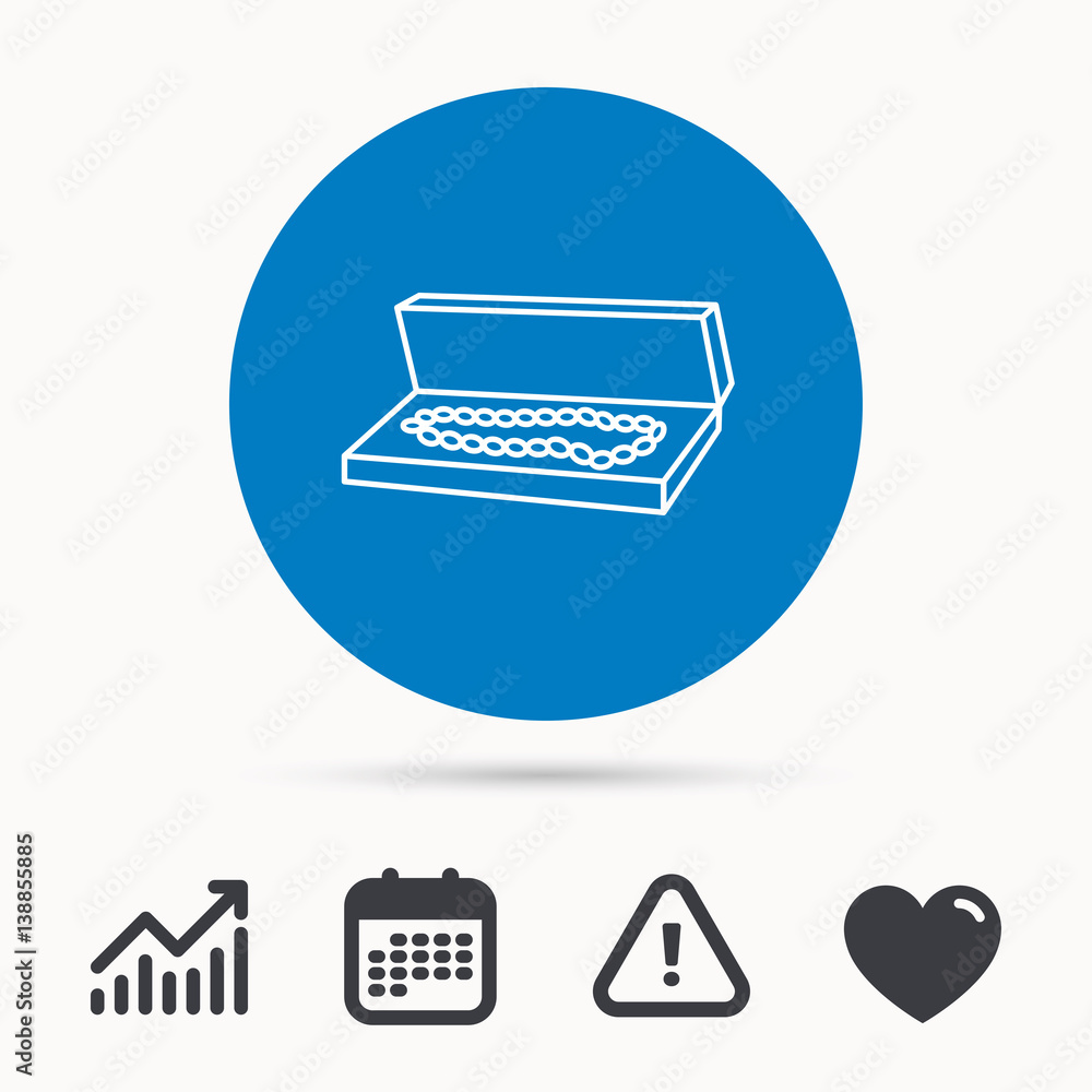 Jewelry box icon. Luxury precious sign. Calendar, attention sign and growth chart. Button with web icon. Vector Jewelry box icon. Luxury precious sign. Calendar, attention sign and growth chart. Button with web icon. Vector