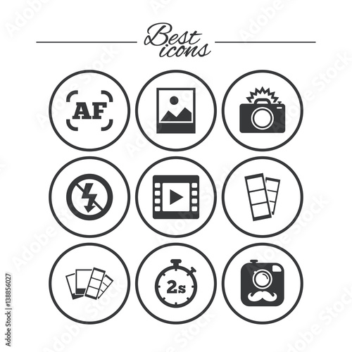Photo, video icons. Camera, photos and frame.