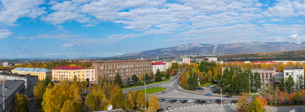 Autumn panorama of the town of Apatity.