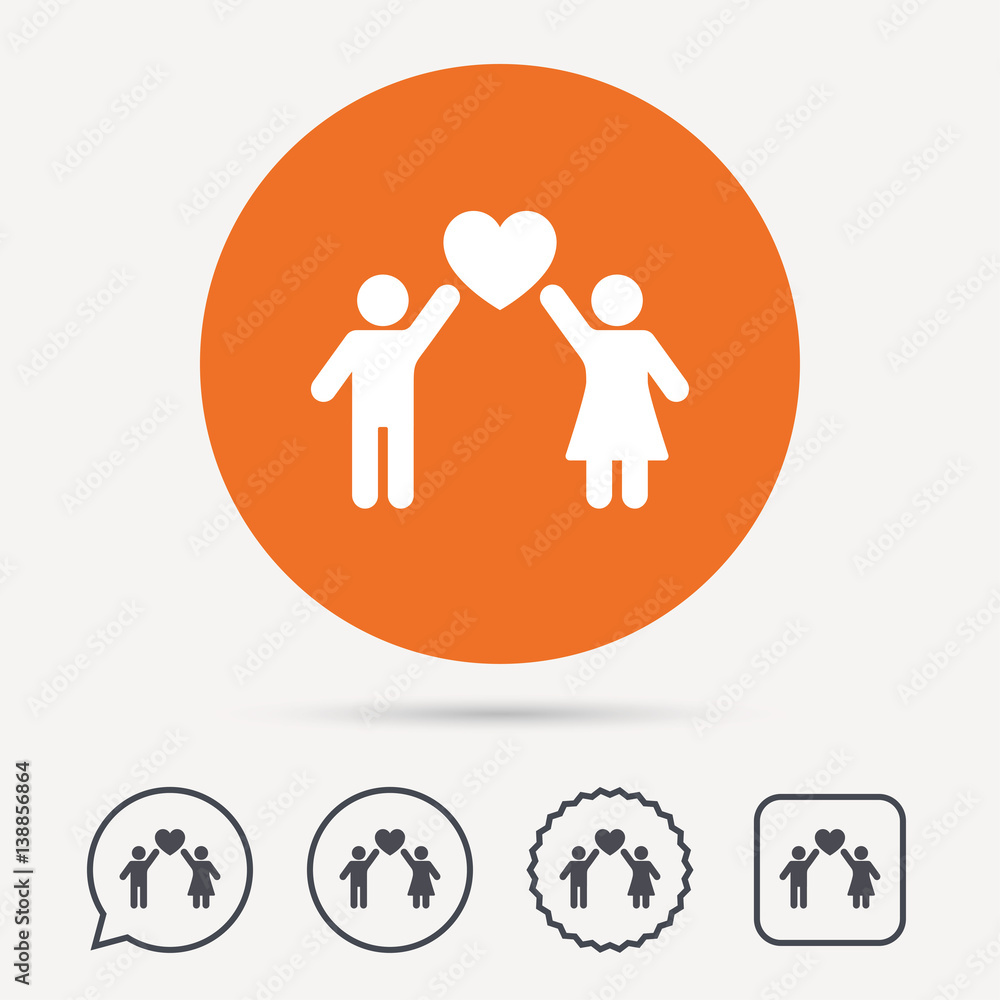 Couple love icon. Traditional young family symbol. Circle, speech bubble and star buttons. Flat web icons. Vector Couple love icon. Traditional young family symbol. Circle, speech bubble and star buttons. Flat web icons. Vector