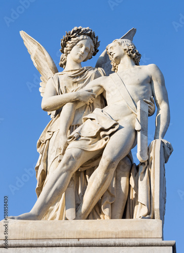 Photography BERLIN, GERMANY, FEBRUARY - 13, 2017: The statue Nike assists the wounded warrior on the Palace Bridge (Schlossbruecke) by  Ludwig Wilhelm Wichmann, 1853