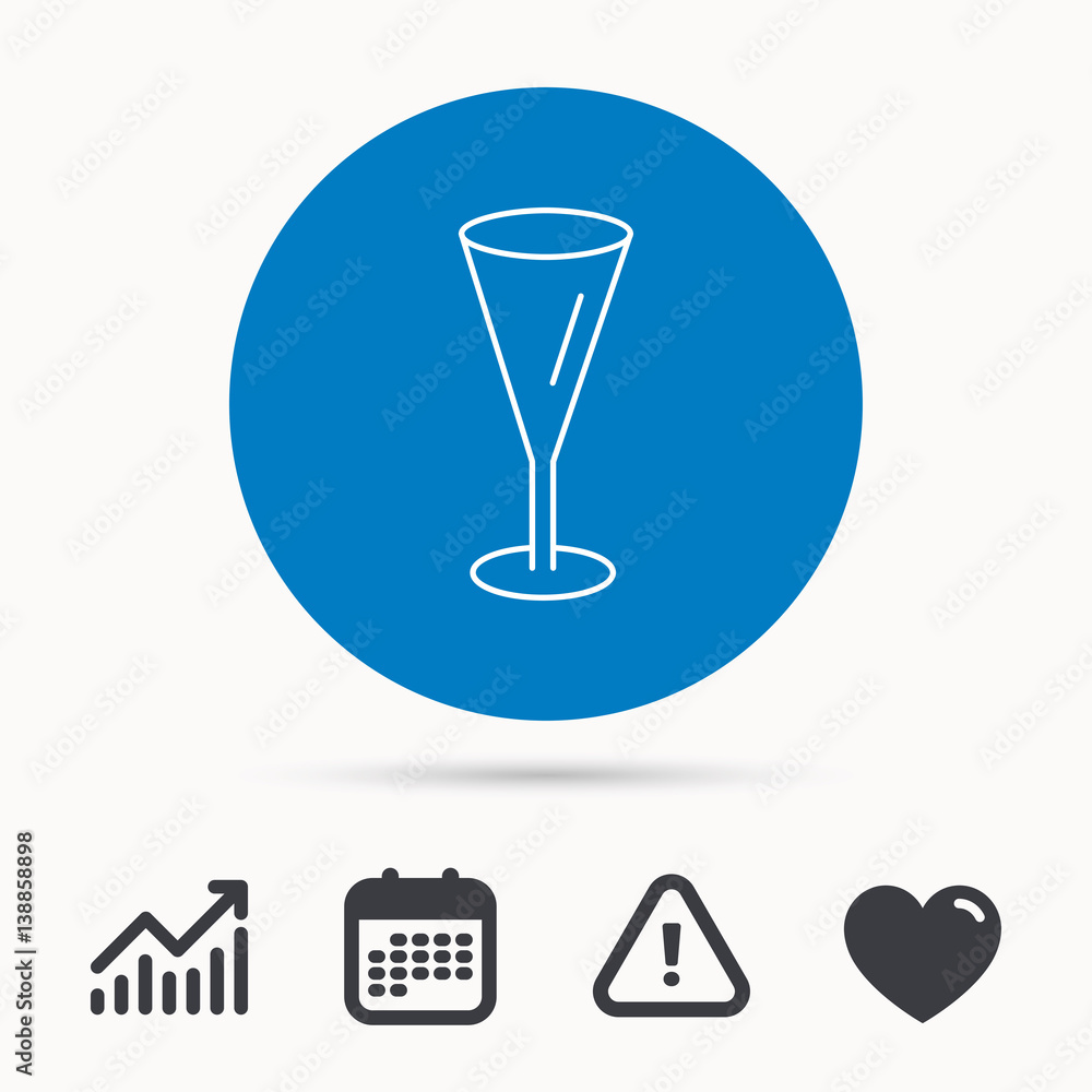 Champagne glass icon. Goblet sign. Alcohol drink symbol. Calendar, attention sign and growth chart. Button with web icon. Vector Champagne glass icon. Goblet sign. Alcohol drink symbol. Calendar, attention sign and growth chart. Button with web icon. Vector