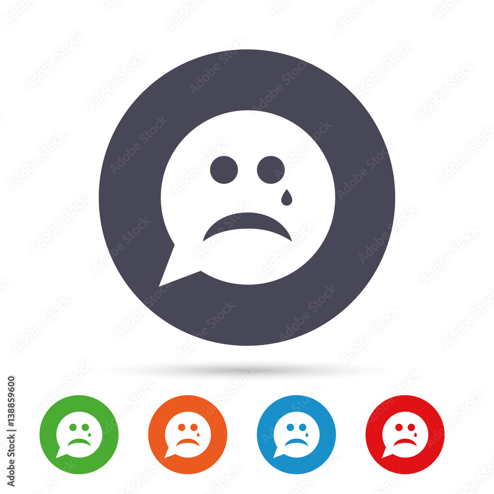 Sad face with tear sign icon. Crying symbol. Sad face with tear sign icon. Crying symbol.