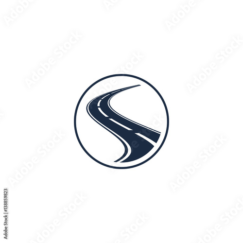 Isolated abstract highway element in circle logo, round shape logotype with road on white background vector illustration