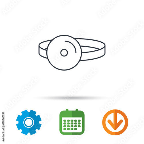 Medical mirror icon. ORL medicine sign. Otorhinolaryngology diagnosis tool symbol. Calendar, cogwheel and download arrow signs. Colored flat web icons. Vector