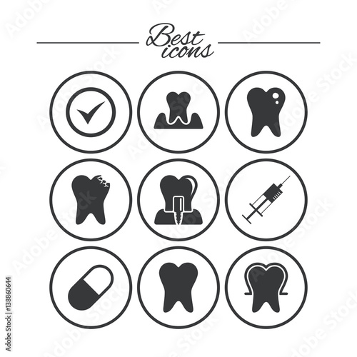 Tooth, dental care icons. Stomatology signs.